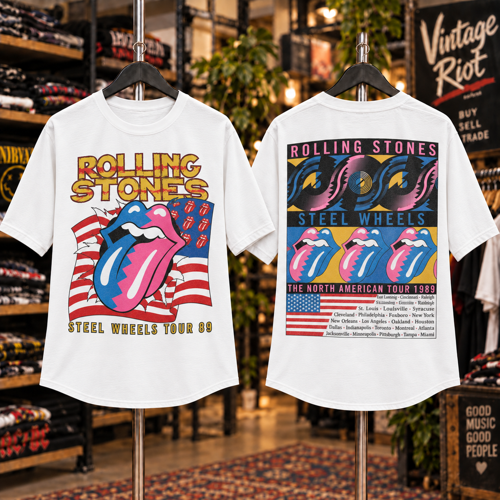 Rolling Stones Steel Wheels ’89 Tour Tee – The Stadium Era Shirt